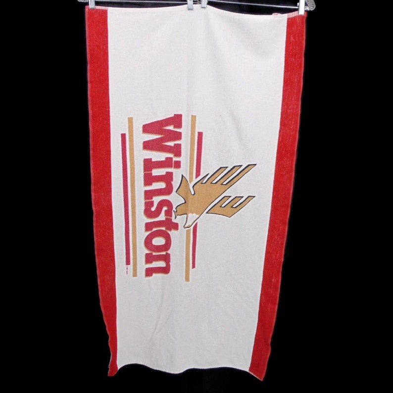 Winston Vintage Red White Beach Towel Logo Southern Terry Inc Made USA Cotton