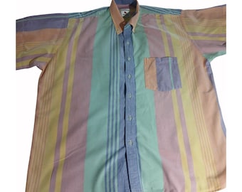 Vintage Aristos Sport Pastellrandig Skjorta med Knappar, Fickstorlek G XL