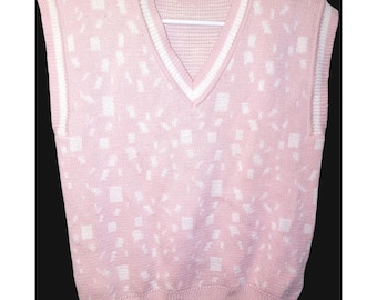Vintage Nordstrom Pink White Geometric Cotton Sweater Vest M Preppy Academia