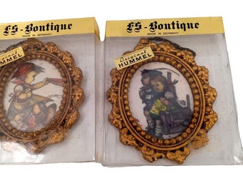 Ornamenti Hummel tedeschi vintage, Germania Ovest, cornice color oro, Adler, nuovo di zecca (NOS)