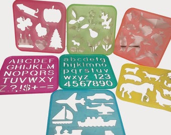 Tupperware Vintage 80s 7 Colorful Stencils Animals Shapes Trees Transportation
