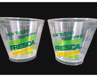 Bicchieri di plastica trasparente Fresca vintage anni '80 con pubblicità Sweetheart Coca-Cola senza zucchero