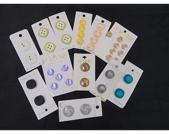 Lotto di bottoni vintage, nuovi, in stock, argento, giallo, oro, verde, BGE, La Mode Le Chic