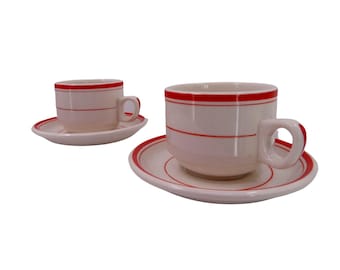 Sampson Bridgwood Ironstone Lifelong Vintage Cup Saucer Set White Red Stripe