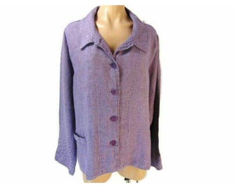 Vintage Flax Womens Purple Shacket Shirt Size L Linin Oversized Lagenlook Artsy