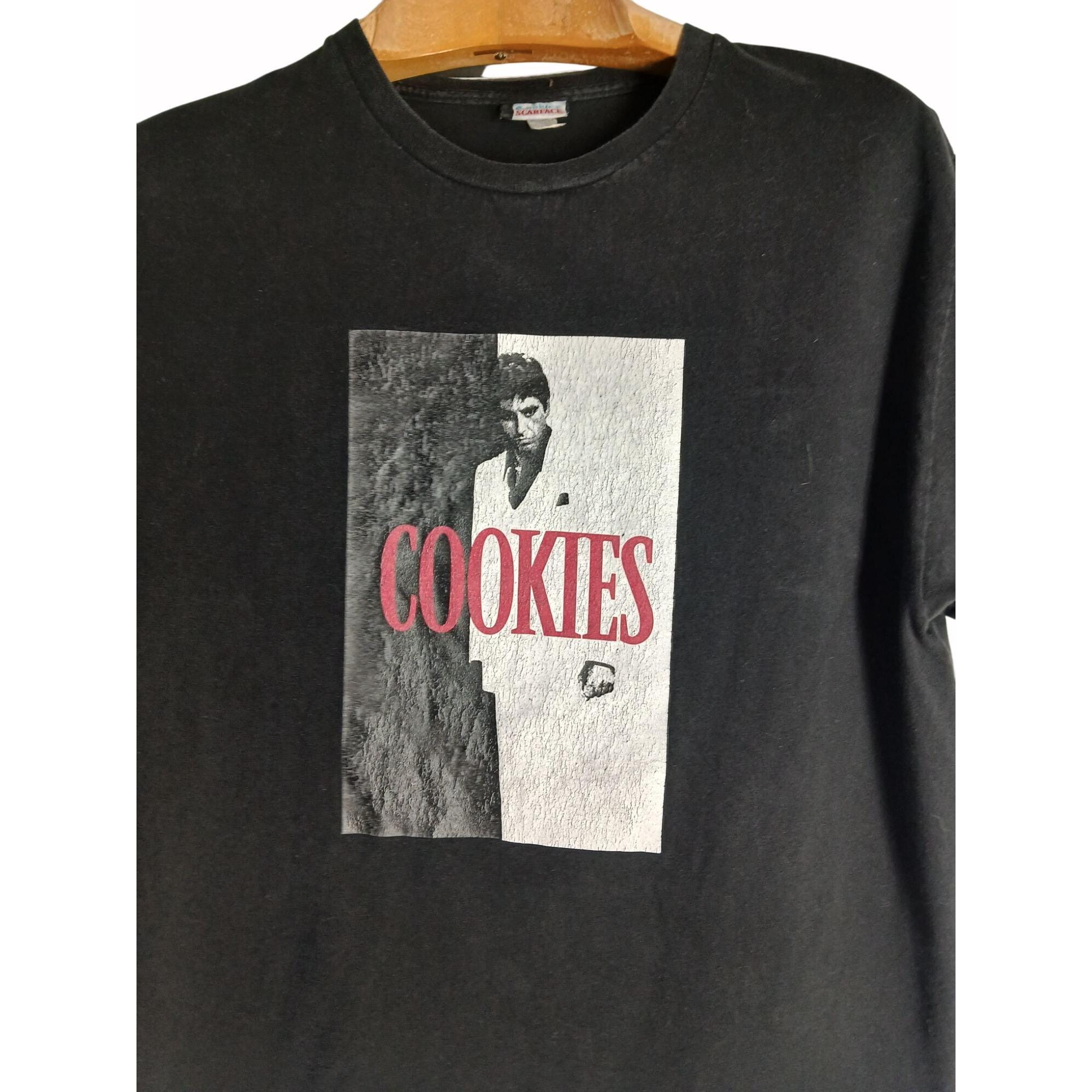 Vintage Cookies Scarface Black Graphic T Shirt Size L Tony Montana 