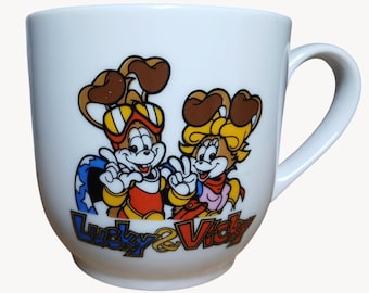 Tazza vintage giapponese a tema Space World Lucky Vicky, souvenir di Susumu Matsushita.