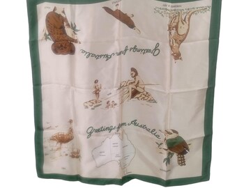 Vintage Australien Souvenir Schal Quadrat Emu Kookaburra Kangaroo Koala