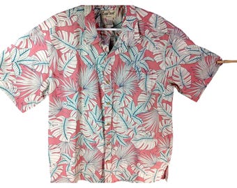 Vintage Mens Cooke Street Honolulu Pink Tropical Hawaiian Shirt XL 100% Cotton