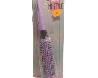 Pennello Conair Hi Style vintage anni '80, 12 doppie file, completamente rotondo, viola, NOS, scorte morte