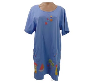 90s Cotton Connection Purple Dress XL Beaded Beach Applique Vacationcore Knit