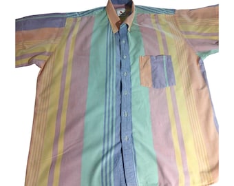 Vintage Aristos Sport Pastel Striped Button Up Shirt Pocket Size G XL Preppy 80s