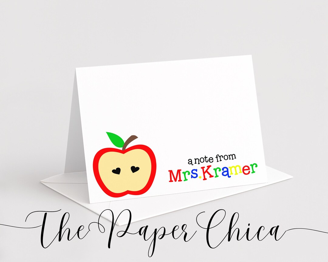 Set of 10 - TEACHERS APPLE DESIGN - Personalized Note Cards / Folded ...