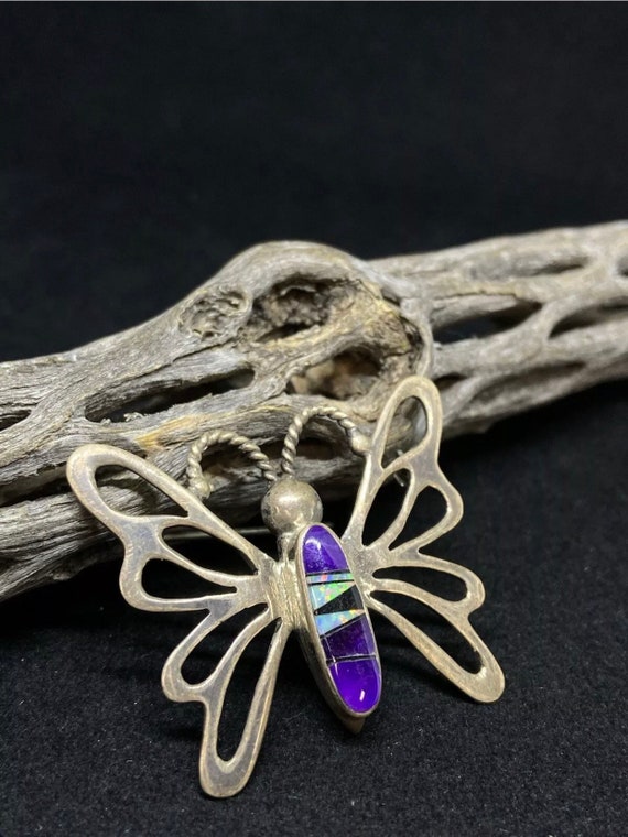 Spectacular Native American Navajo Synthetic Opals Sterling Silver Butterfly Necklace Spectacular Native American Navajo Synthetic Opals Sterling Silver Butterfly Necklace
