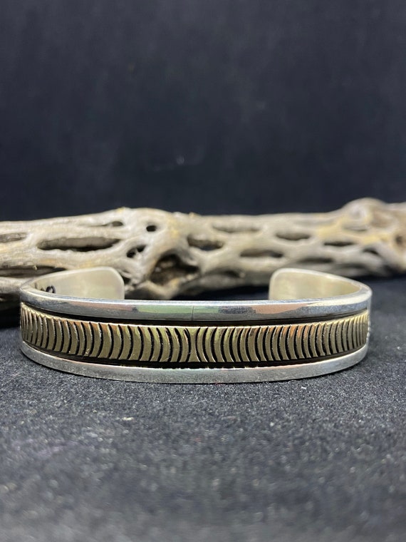 Navajo Bruce Morgan K14×Sterling バングル Sterling Silver 14K Gold Cuff Bracelet Navajo Native