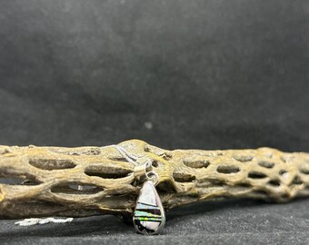 Handmade Native American Navajo inlay white buffalo turquoise, white fire opal & jet Sterling silver Necklace / pendant stamped