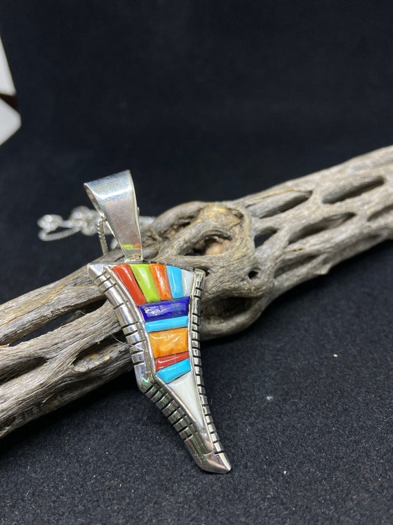Native American Important Vintage Navajo David Tune Lightning Turquoise Sterling Silver Pendant Native American Important Vintage Navajo David Tune Lightning Turquoise Sterling Silver Pendant