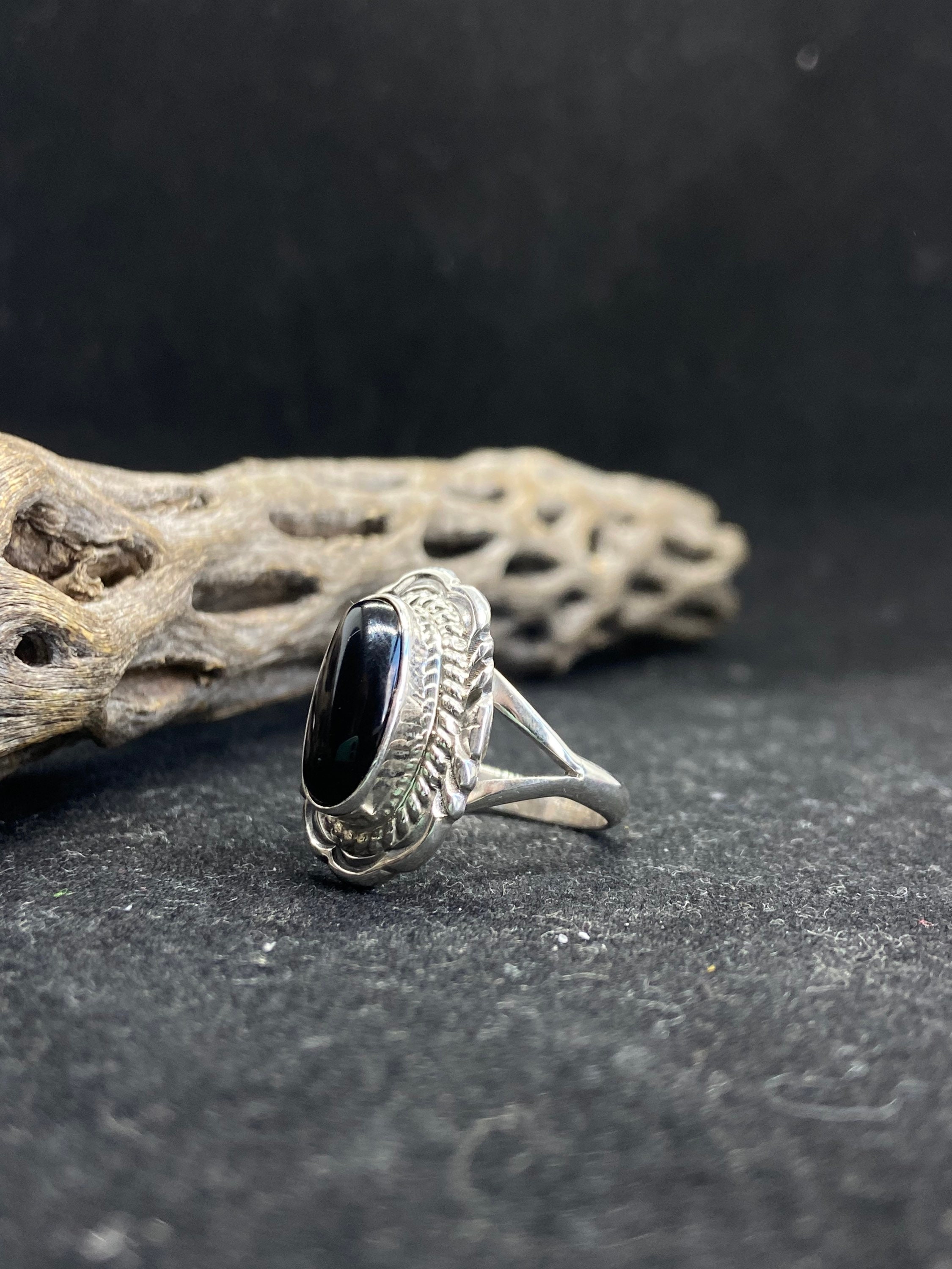 Handmade Native American Navajo Black Onyx Sterling Silver Ring