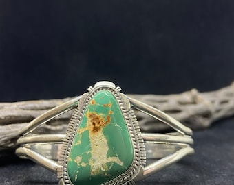 Handmade Native American Navajo Royston Turquoise Sterling Silver Triangular Cuff Bracelet stamped & signed