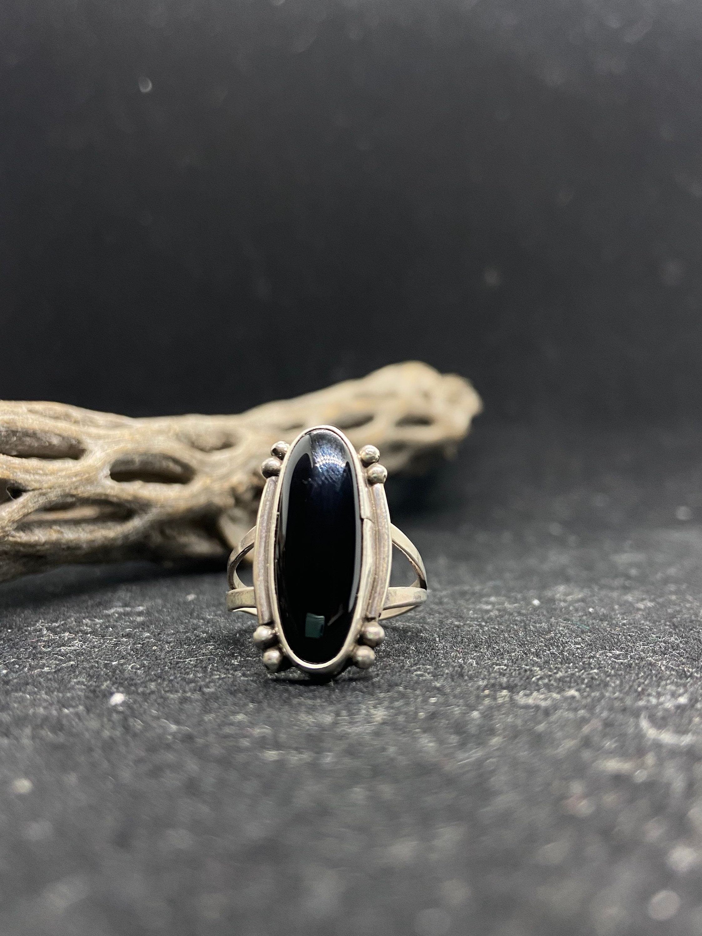 Handmade Native American Navajo Black Onyx Sterling Silver Ring