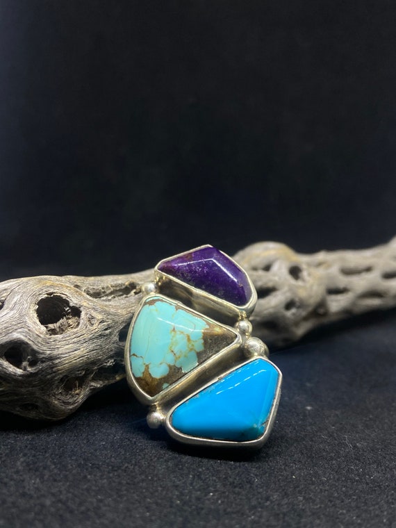 Best Native American Navajo Triangular Rare Shape #8 Turquoise Sterling Silver Bracelet Best Native American Navajo Triangular Rare Shape #8 Turquoise Sterling Silver Bracelet