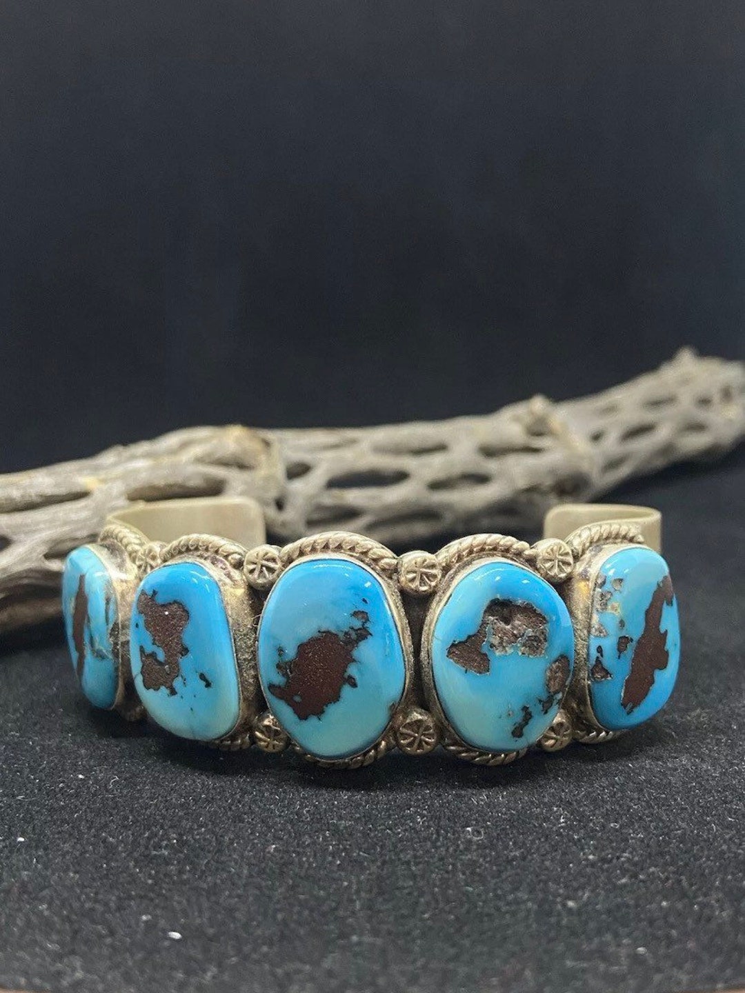 Handmade Native American Navajo Kingman Turquoise Sterling Silver Cuff ...