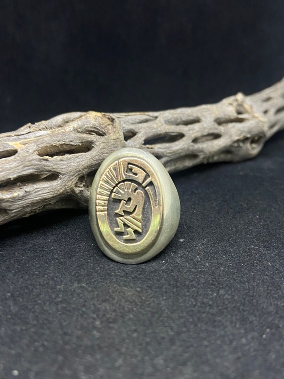 Signed Native American Navajo 14k Gold Sterling Silver Kokopelli Ring Signed Native American Navajo 14k Gold Sterling Silver Kokopelli Ring