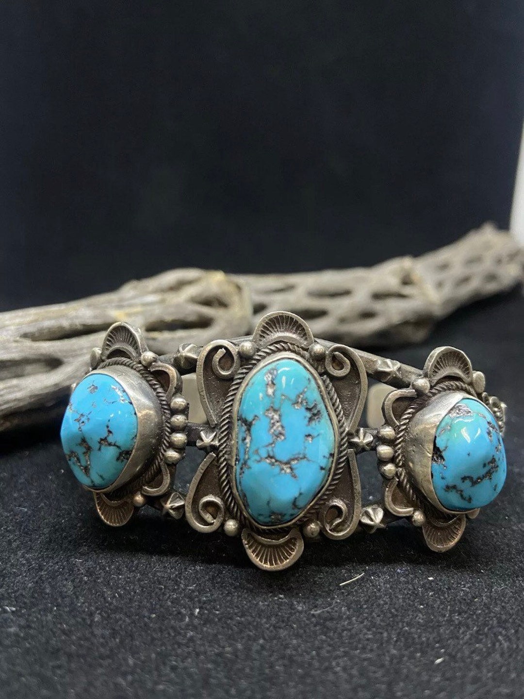 Handmade Native American Navajo Kingman Turquoise Sterling Silver Cuff ...