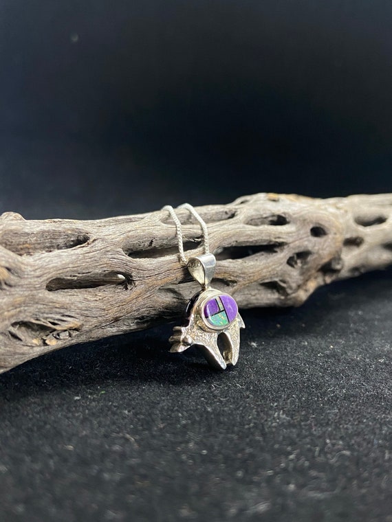 Signed Native American Navajo Turquoise Charoite Jet Sterling Silver Necklace Signed Native American Navajo Turquoise Charoite Jet Sterling Silver Necklace