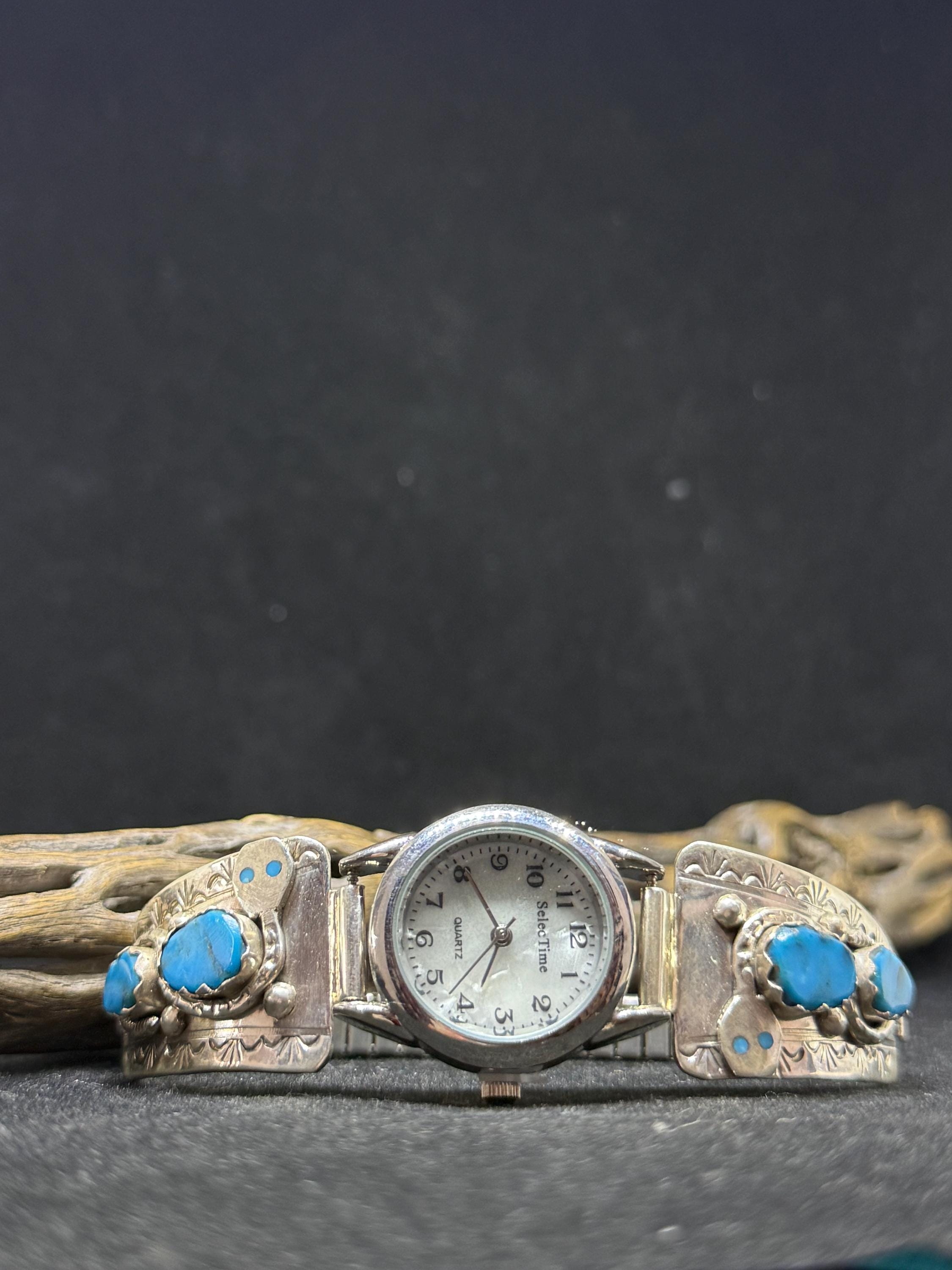 Handmade Effie Calavaza Zuni Inlay Sleeping Beauty Turquoise Snake
