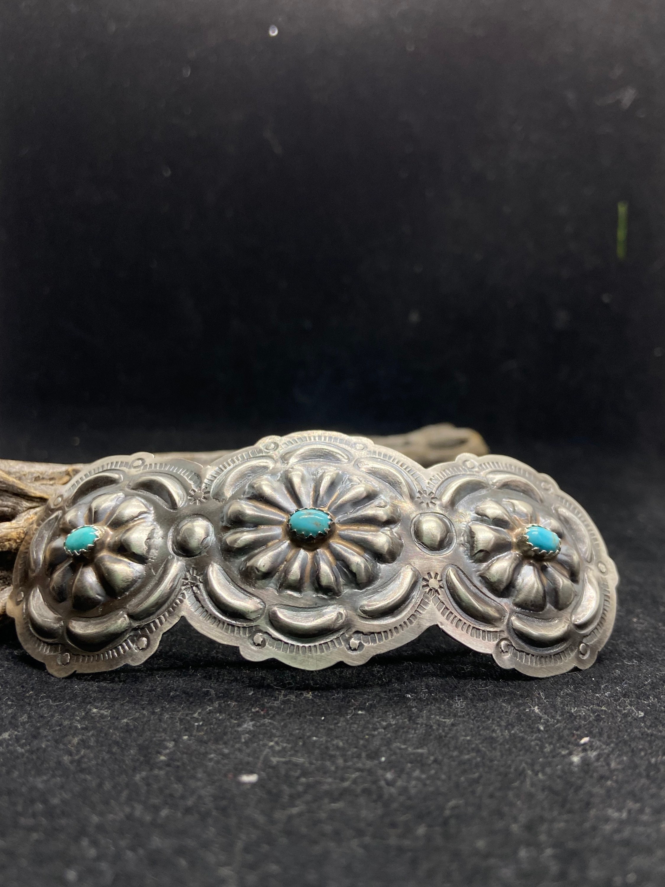 Vintage Navajo Native American Handmade Kingman Turquoise Hair Barrette Item #1000R- Navajo 4 main image 2