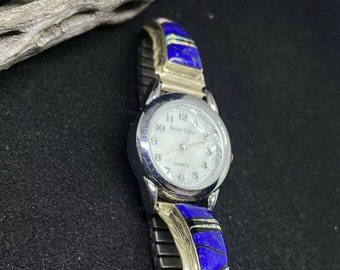 Handmade Native American Navajo Inlay Lapis Lazuli, White  display picture 3