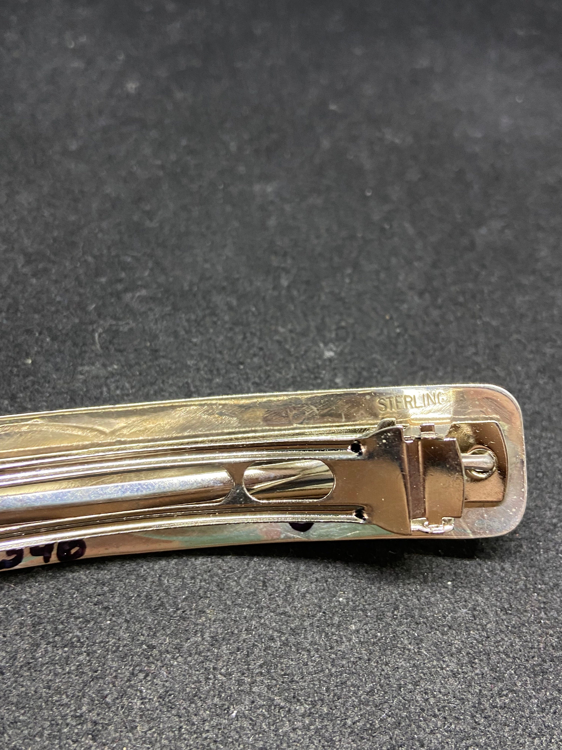 Signed Vintage Sterling Native American Onyx Stamped Hair Barrette For Women Vintage NN Signed Native American Navajo Sterling Silver  main image 3