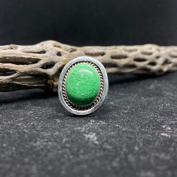 Handmade Native American Navajo Chrysocolla sterling silver ring size 8 signed & stamped