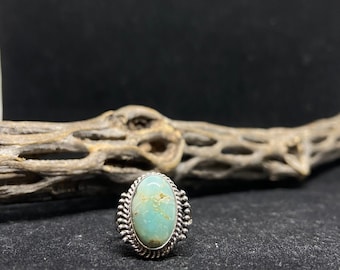 Handmade Native American Navajo hachita turquoise sterling silver ring size 5 stamped