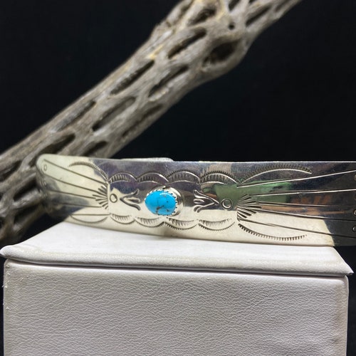 Handmade Native shops American Navajo King man Turquoise Sterling Silver Hair Barrette signed & stamped