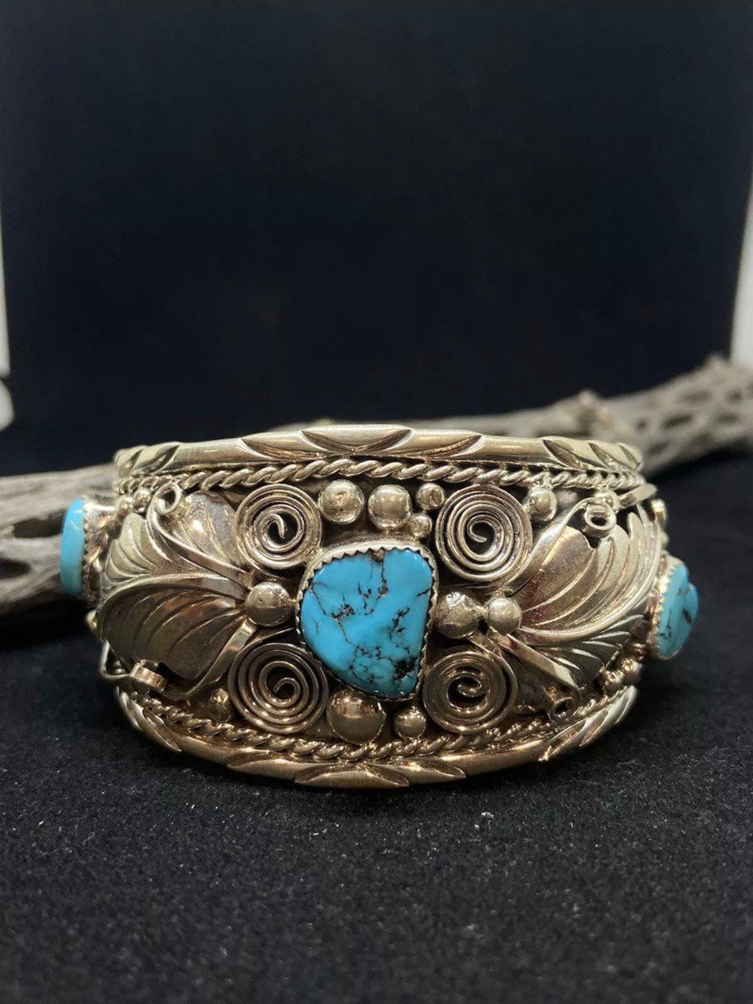 Handmade Native American Navajo Kingman Turquoise Sterling Silver Cuff ...