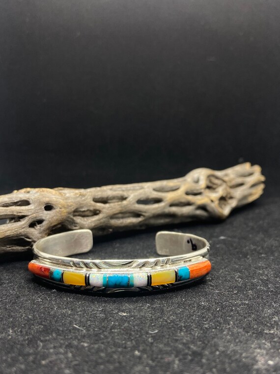 Astonishing Native American Zuni Synth Opal Sterling Silver Bracelet Astonishing Native American Zuni Synth Opal Sterling Silver Bracelet