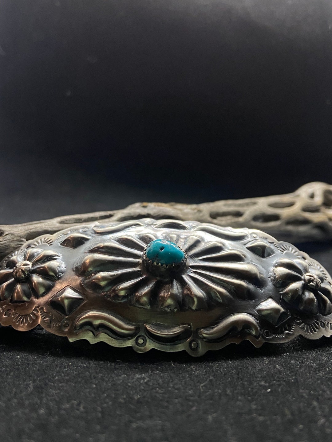Native American Turquoise Barrette, Signed Sterling Silver Native American Turquoise Hair Barrette  main image 4