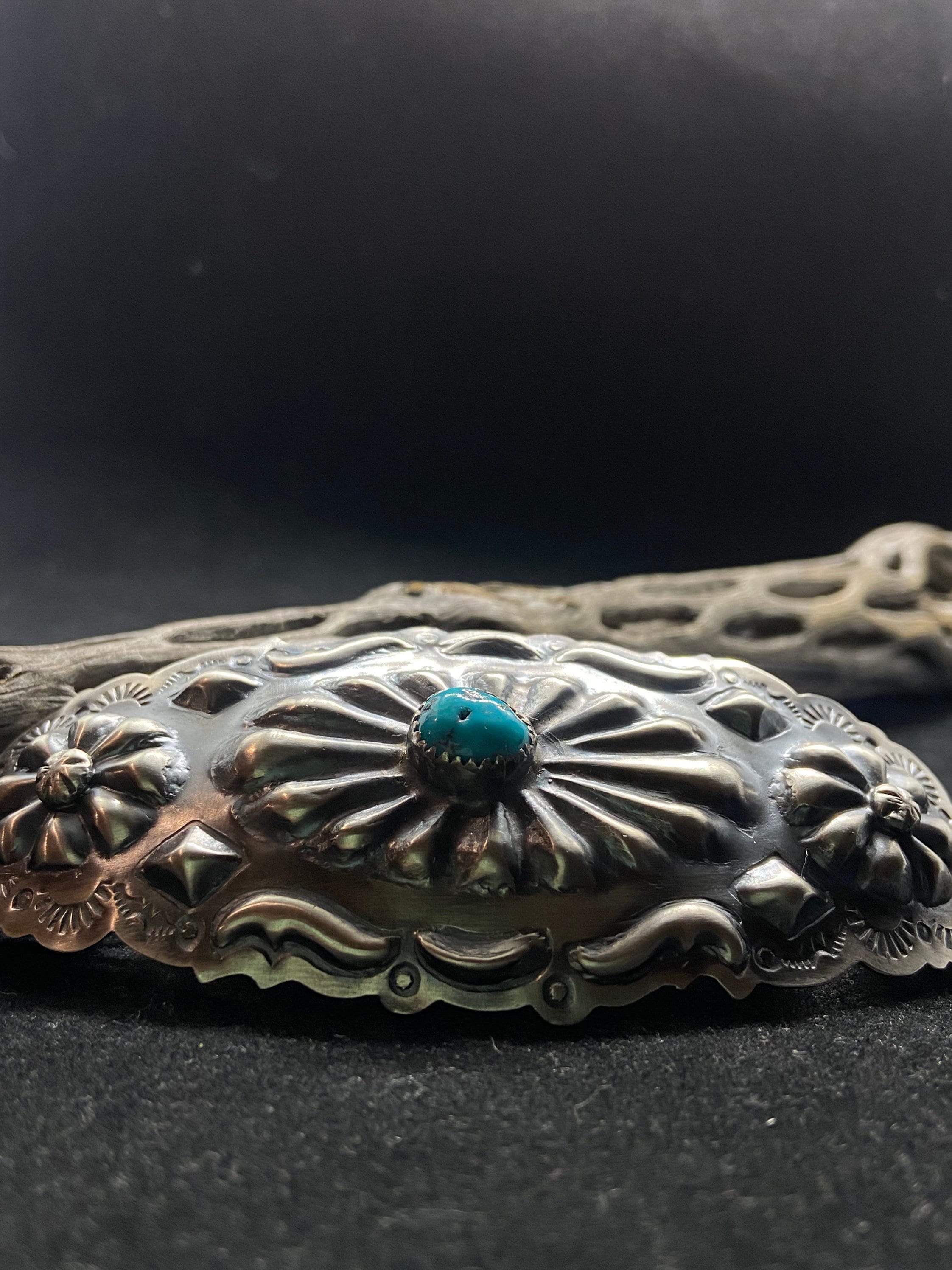 Vintage Navajo Native American Handmade Kingman Turquoise Hair Barrette Handmade Native American Navajo King Man Turquoise Sterling  main image 4