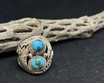 Handmade Native American Navajo Sterling Silver Kingman Turquoise Men’s Ring Size 12.5