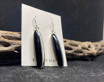 Handmade Native American Navajo black onyx Sterling Silver dangle earrings