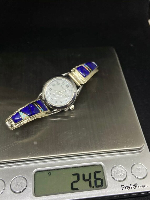 ⌚White Buffalo Lapis Lazuli Sterling Silver 925 Watch Band Charm Handmade iWatch Pretty Navajo Ladies Lapis Silver Watch Bracelet Sterling 40349 main image 2