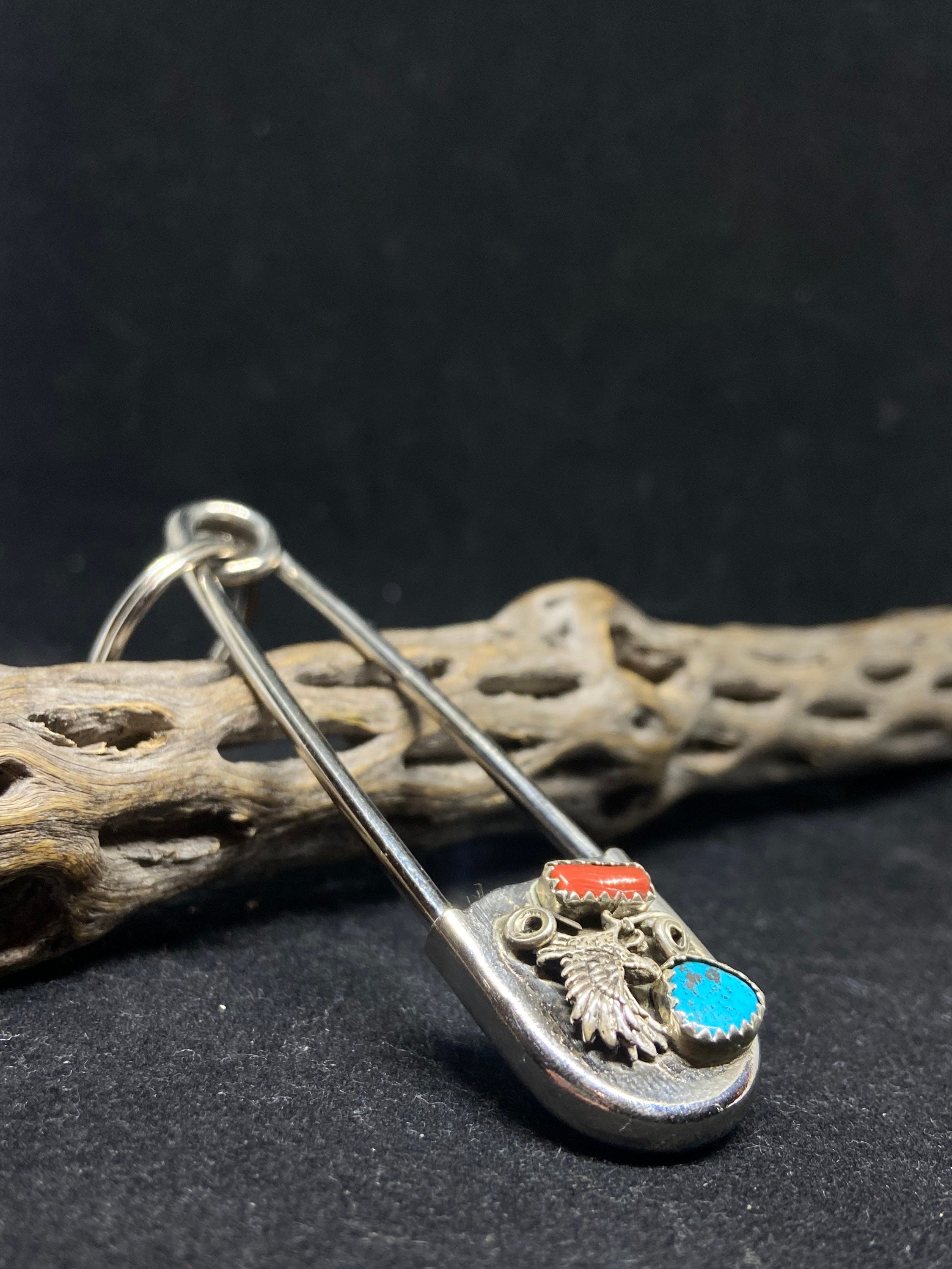 Jumbo Safety Pin with Cactus and Turquoise - Pigeon Heart Designs