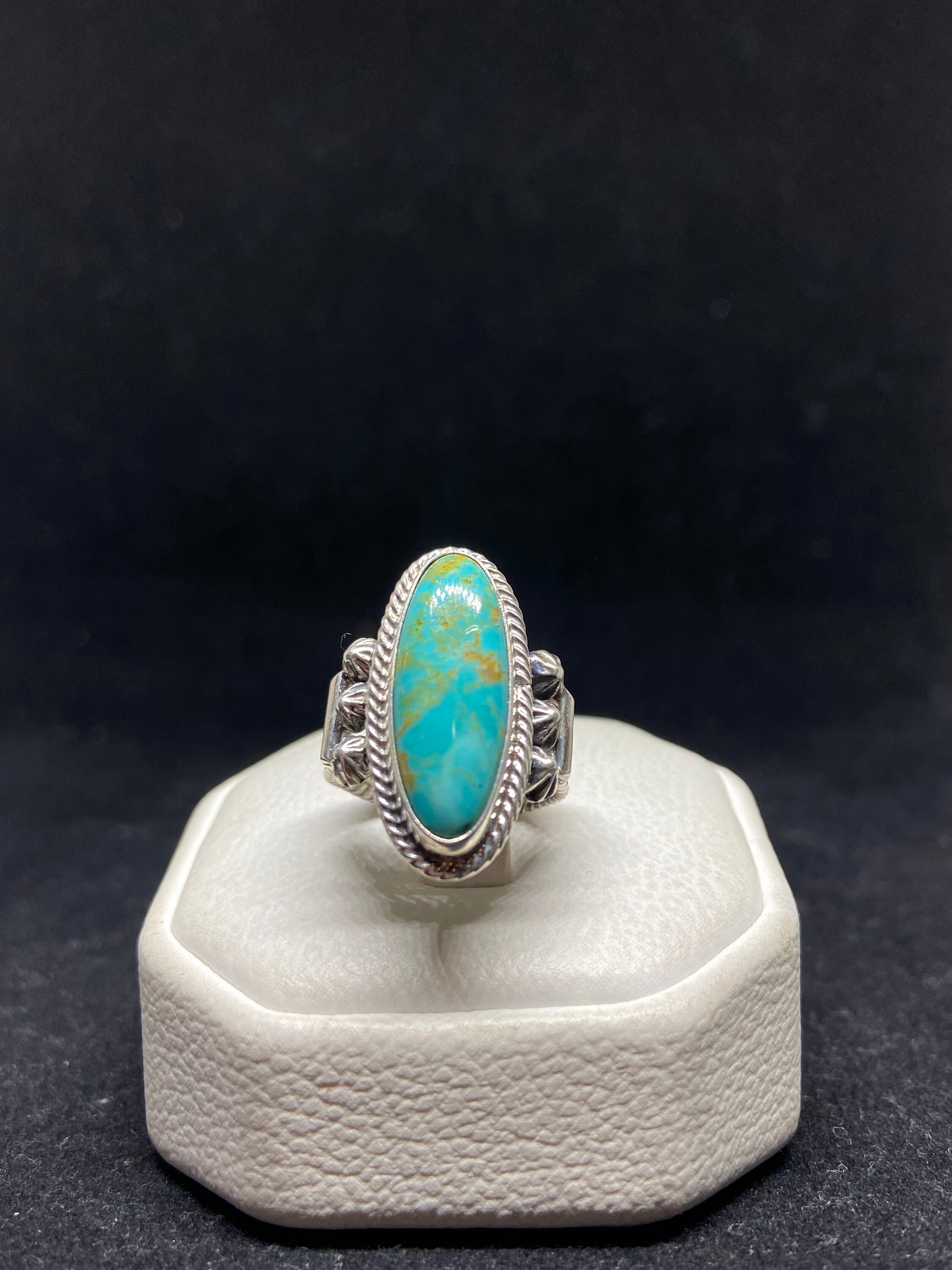 Handmade Native American Navajo fox turquoise sterling silver ring size 6 stamped sterling silver
