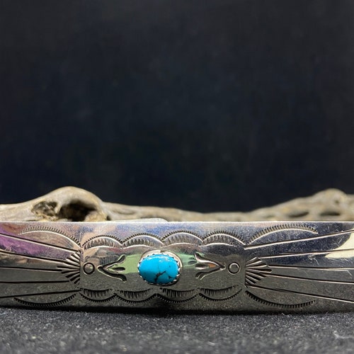 Handmade Native shops American Navajo King man Turquoise Sterling Silver Hair Barrette signed & stamped