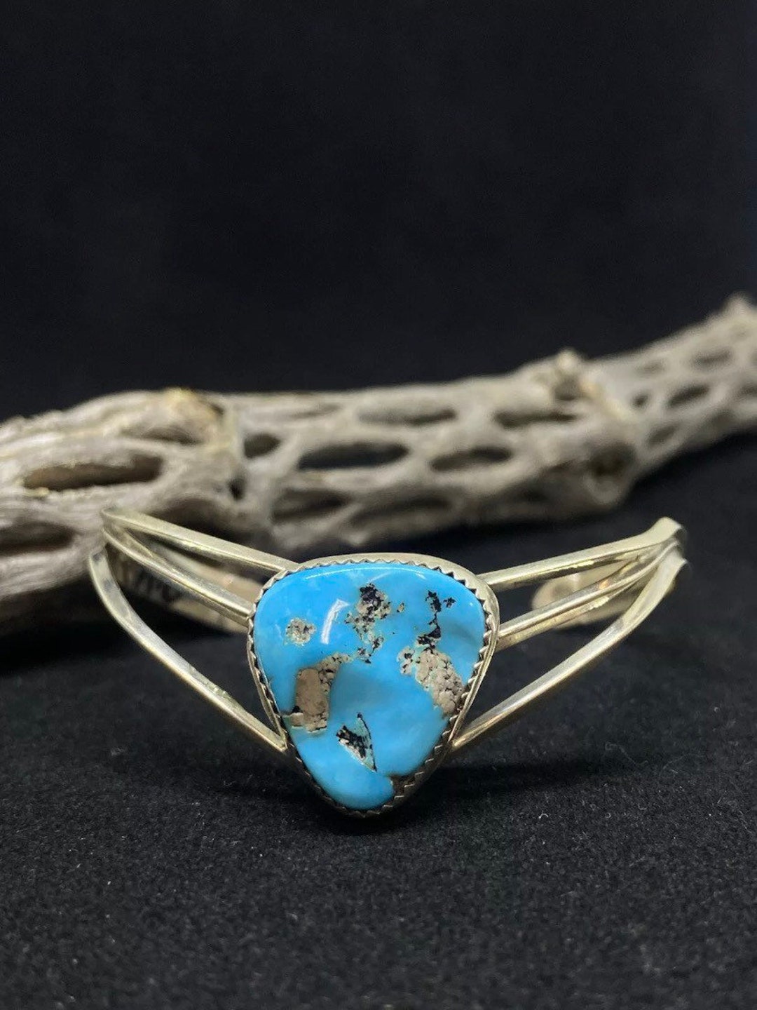 Handmade Native American Navajo Kingman Turquoise Sterling Silver Cuff ...