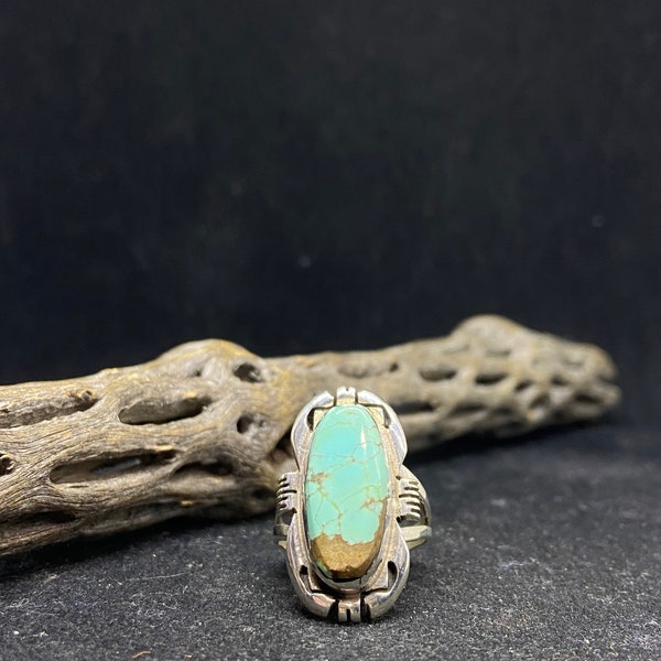 Handmade Native American Navajo fox turquoise sterling silver ring size 8.5 stamped sterling silver