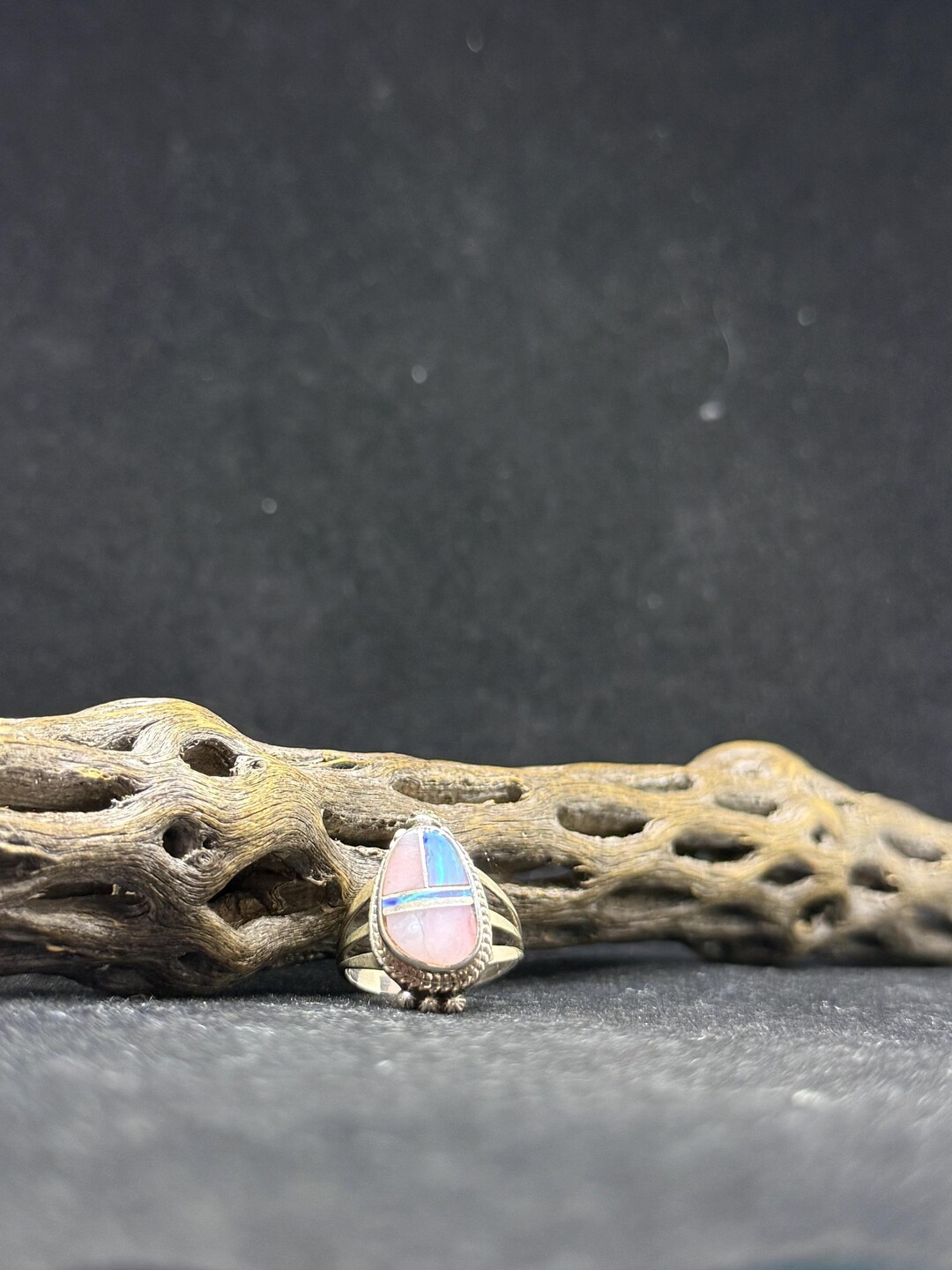 Pink Musselshell Ring Handmade Native American Zuni Inlay Pink Mussel Shell & White Fire Opal ...