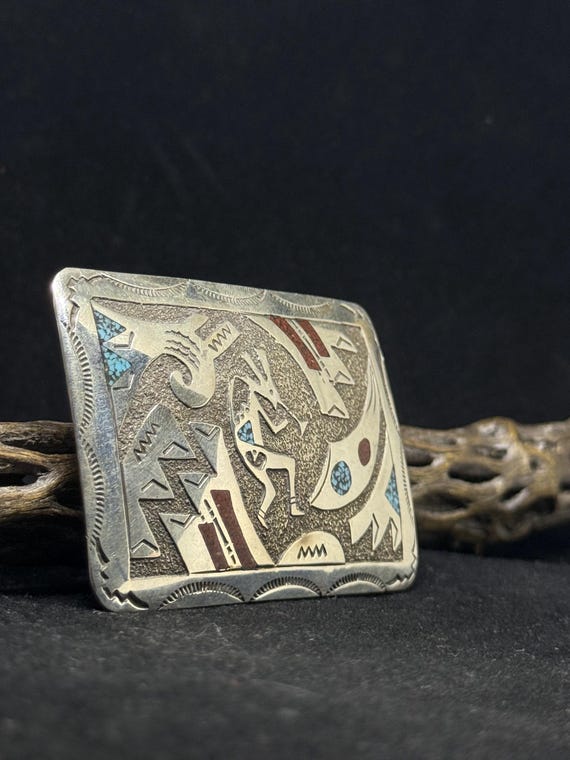 Native Sterling Silver Rectangular Belt Buckle - Intricate Stamped Design Vintage Sterling Silver Rectangle Concho Belt * - Etsy main image 4